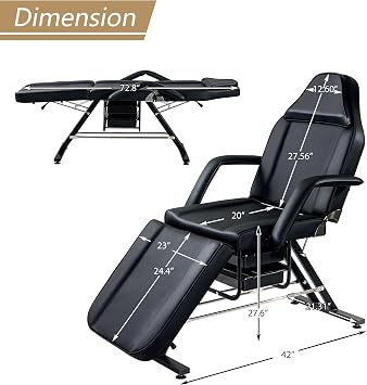 Tattoo Bed Tattoo Chair Massage Salon with Two Trays Esthetician Bed with Hydraulic Stool,Multi-Purpose 3-Section Facial Bed Table (White + PU)