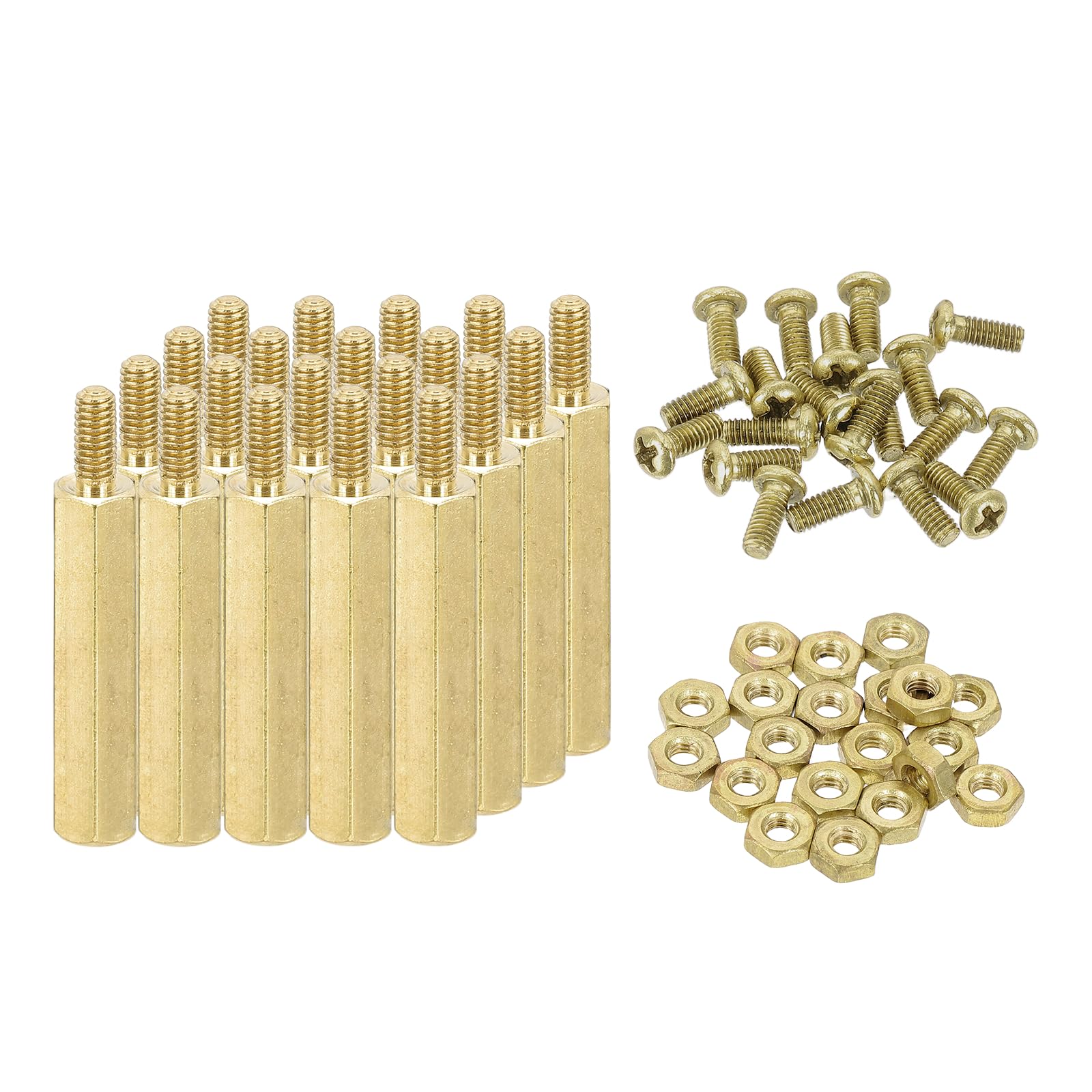 sourcing map M2.5 Male Brass Hex Spacer Standoffs Screws Nuts, 20 Set Hex Column Screw Nut Assortment Kit M2.5 * 21+6 Threaded Standoff for Raspberry Pi PCB Motherboard DIY โ image 1