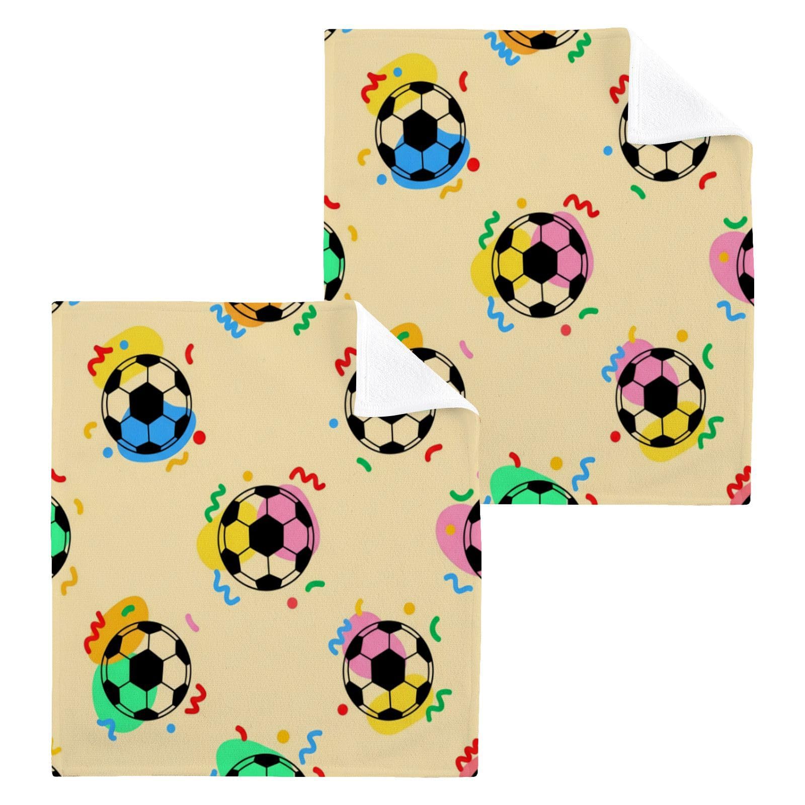 BOESI Colorful Soccer Ball Pattern 12x12in Cotton Washcloth,Face Towel