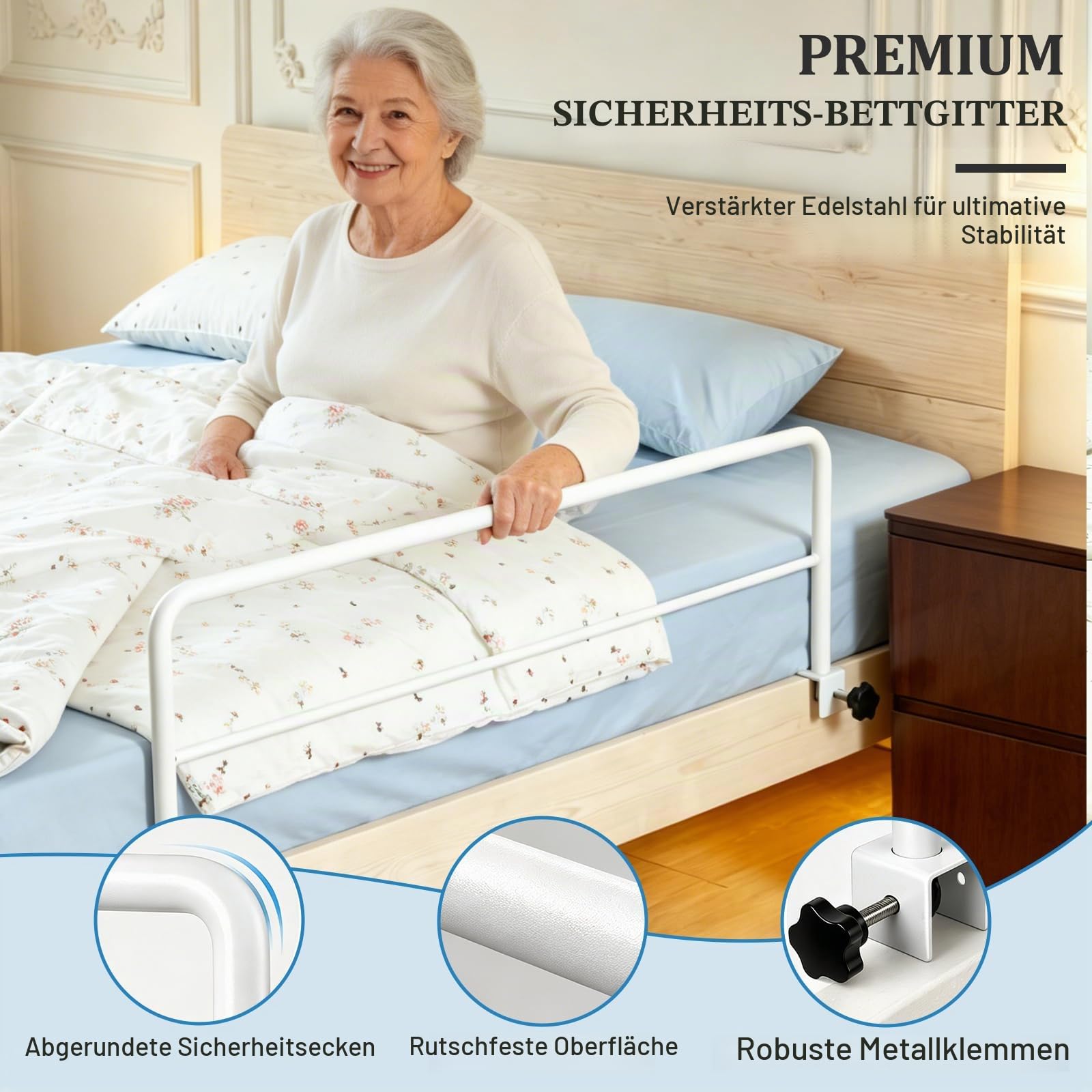Bettgitter für Senioren Aufstehhilfe Bett, Rausfallschutz Bett (8630)