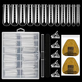 Nail Dual Forms for Polygel, 120Pcs Coffin Shape Nail Forms for Builder Gel Reusable, 12 Sizes Extension Acrylic Nail Molds Sets, Poly Nail Gel Forms False Nail Tips for Manicure Nail Art Design Salon DIY at Home