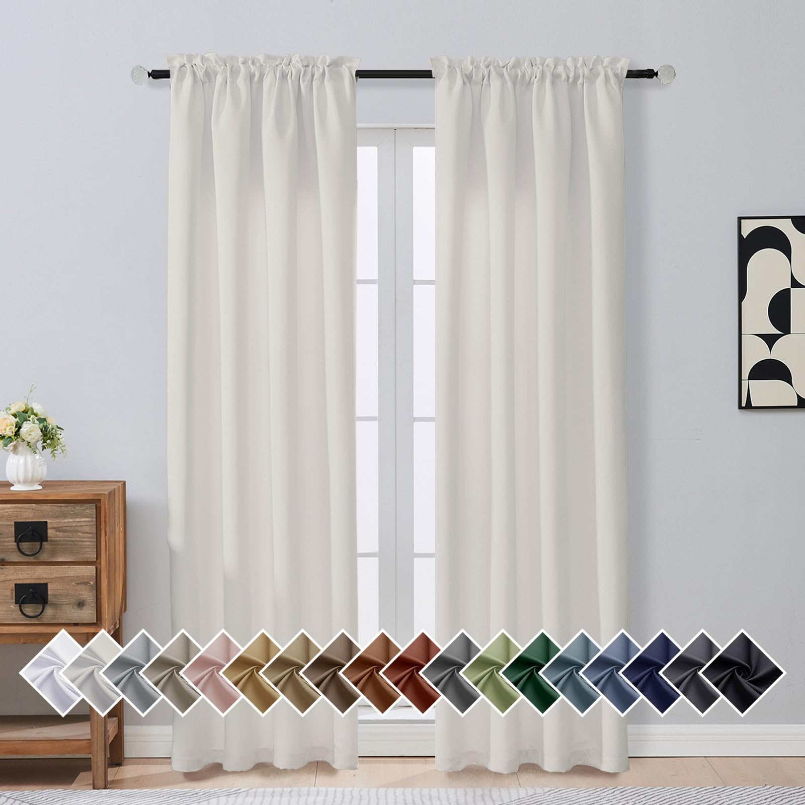 OVZME Natural Room Darkening Curtains for Bedroom 84 Inches Long 2 Panels, Thermal Insulated Energy Saving Blackout Curtains for Living Room, Dual Rod Pocket Blackout Drapes, 2x40Wx84L Inches
