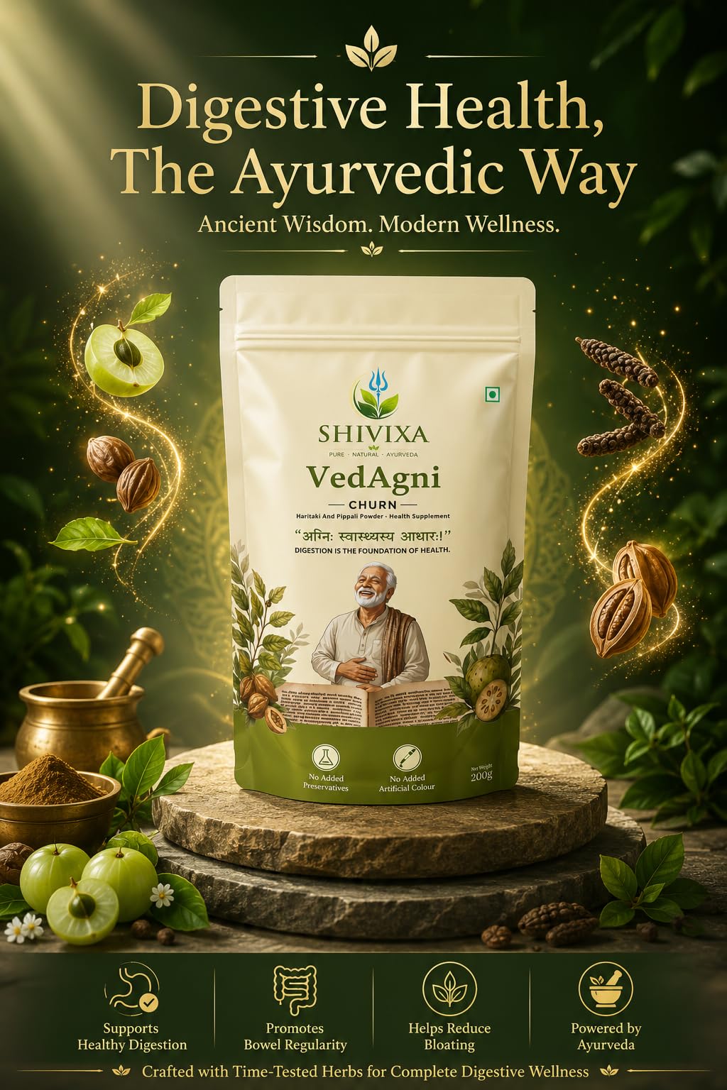 VedAgni Churna | Ayurvedic Digestive Powder | Helps Relieve Gas, Acidity, Bloating & Constipation | Supports Gut Health, Digestion & Metabolism | Plant Based Natural ayurvedic Laxative for men & woman | 200g Pack of 1 — Amazon image 9