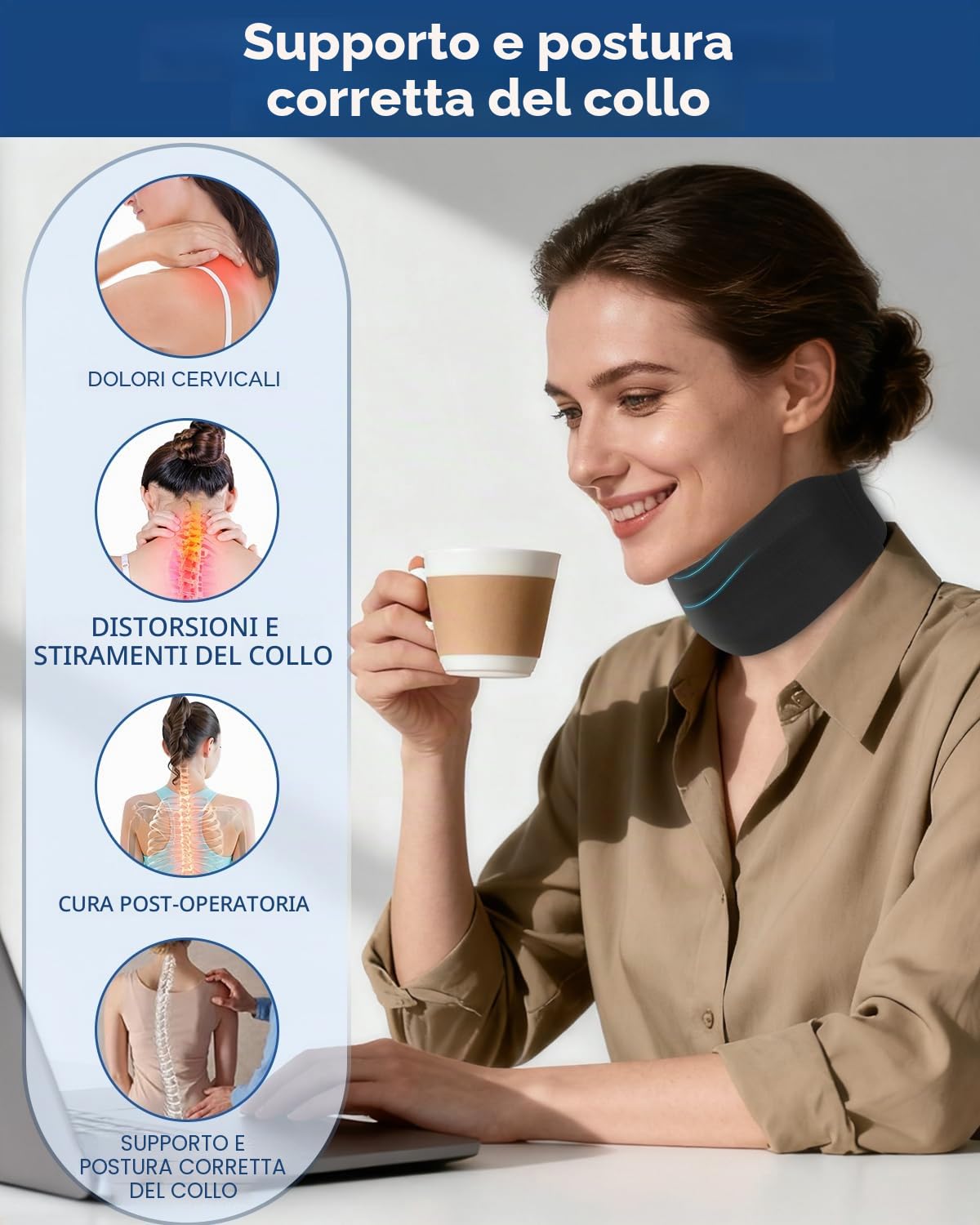 Collare Cervicale Morbido Regolabile – Collare per Dolore al Collo, Allevia la Pressione Vertebrale – Ortopedico Cervicale per Viaggiare, Lavorare, Dormire (Nero,M)