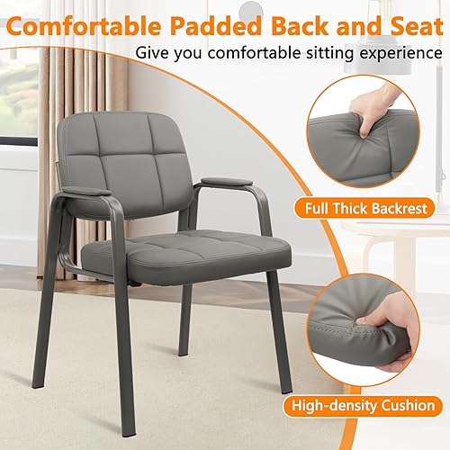 Miniatura 4 de CLATINA Silla de recepción de oficina con reposabrazos acolchado de cuero regenerado, silla ergonómica para sala de espera, vestíbulo, reunión,