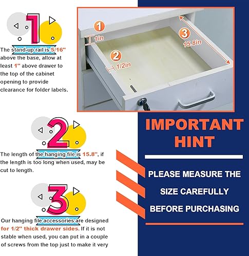 Miniatura 3 de 4 rieles colgantes de PVC para archivar, color negro, 16 pulgadas, para archivadores colgantes, 12 lados de cajón, tamaño carta, almacenamiento de
