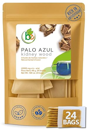 Palo Azul Herbal Tea 24 Tea Bags Kidneywood Blue Stick Infusion 100% Natural, Vegan, Non-GMO Authentic Mexican Tradition Caffeine-Free Detox & Antioxidant Herbal Blend by BexpertsUSA