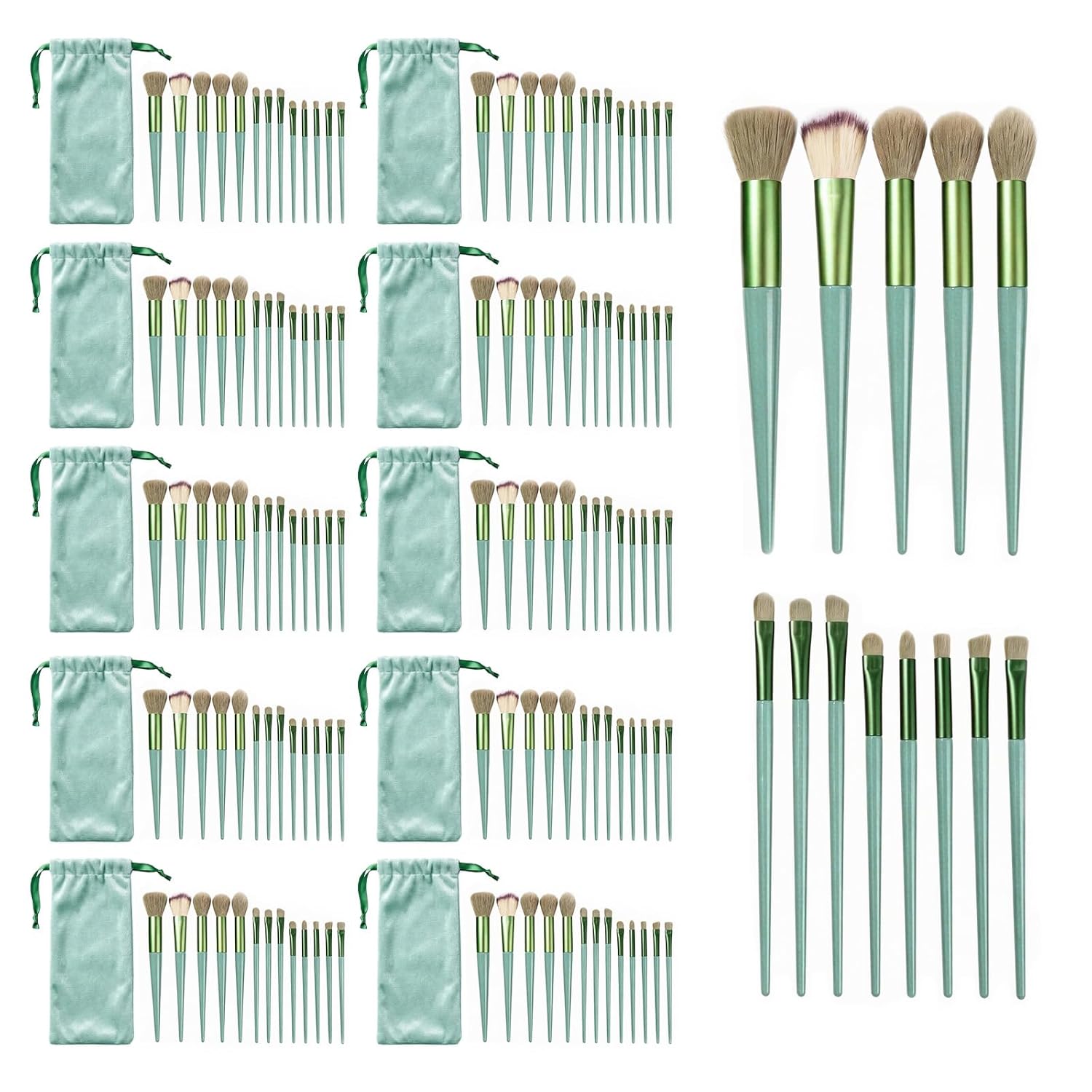 10 Sets Makeup Brushes with 13 Travel-Size Brushes & Pouch, Professional Mini Face Brush Set for Daily Makeup, Parties, Travel(10pc,green)