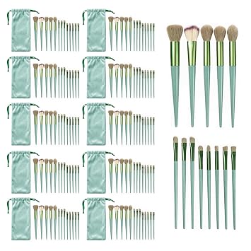10 Sets Makeup Brushes with 13 Travel-Size Brushes & Pouch, Professional Mini Face Brush Set for Daily Makeup, Parties, Travel10pc,green