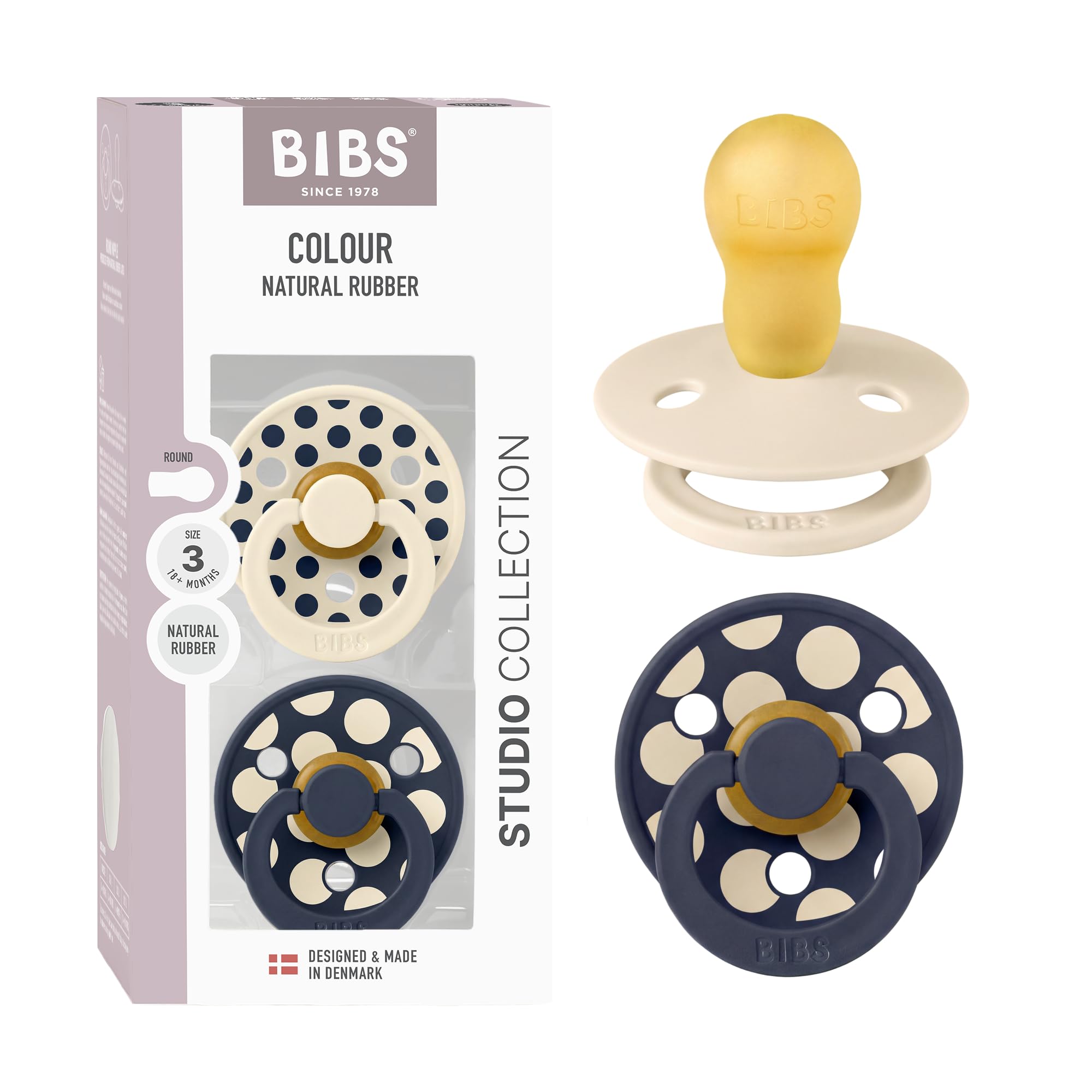 BIBS Colour Polka Dots Dummy, 18-48 Months, 2-Pack, Ivory/Deep Space
