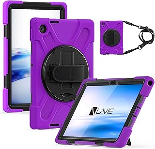 Doo LAVIE Tab Lite TL103KAL PC-TL103KAL用 ケース LAVIE Tab 10FHD4 PC-T1055KAS PC-TAB10F03用 ケース 2025 10.1インチ 耐衝撃 米軍MIL資格 横置き 縦置き 360度回転スタンド 調節可能ハンドストラップと肩掛けー付き 耐久 傷防止 カメラ保護(パープル)