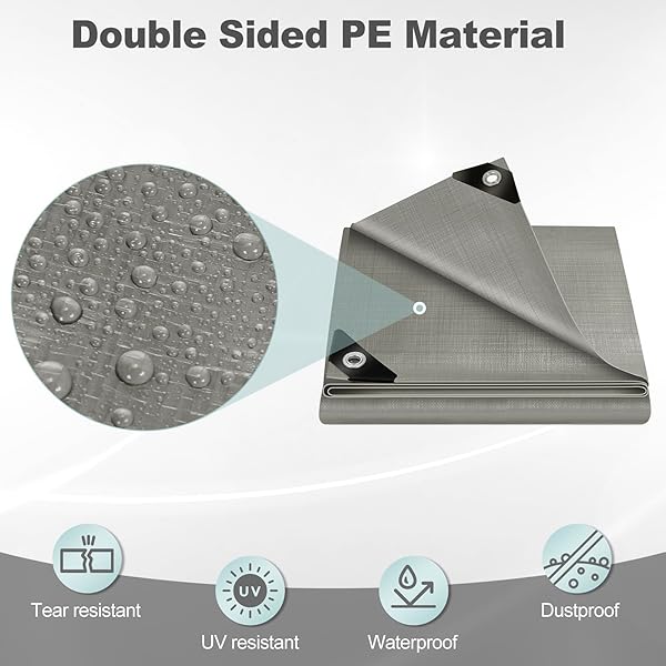 WOLTU Lona Impermeable Exterior PE 280g/m², Lona de Protección Toldo con Ojales de Aluminio, Duradera Resistente a Los Rayos UV Desgarros, Multiusos para Muebles Jardín Piscina Coche,Gris 3x3m - 3