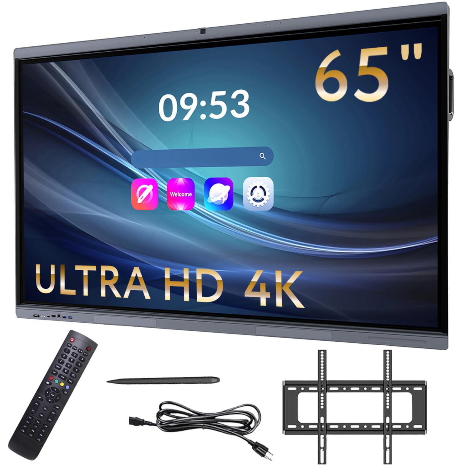 XORO MeetingPad, 65 Zoll interaktives Whiteboard, Smartboard, elektronische Tafel, 4K UHD Touchscreen, Android 13, für Klassenzimmer & Büro, WLAN & LAN, HDMI, USB-C, Kamera, Mikrofon, Lautsprecher