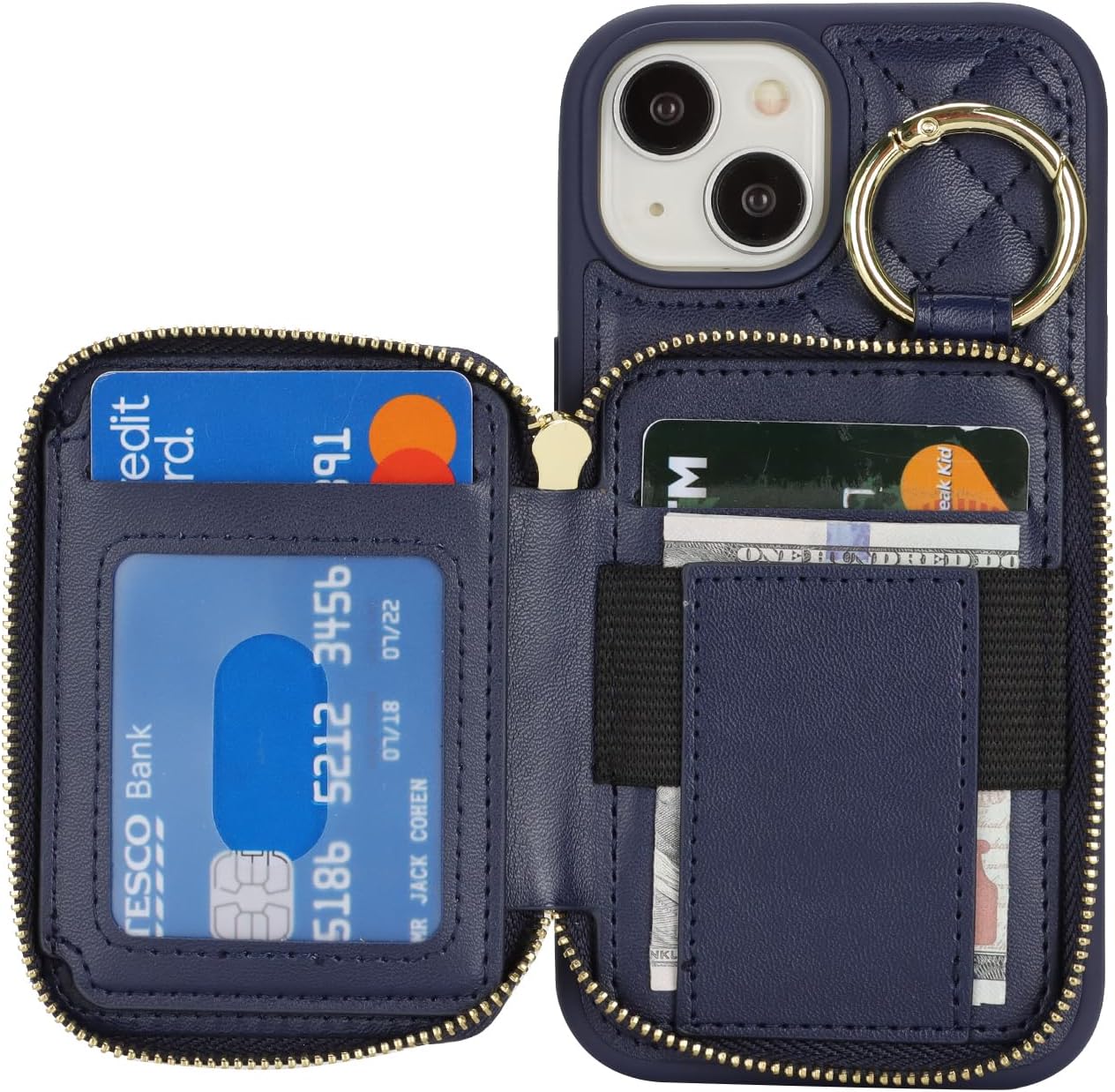 for iPhone 14 Case Wallet with Card Holder,for iPhone 14 Phone case Wallet with Zipper with Slot Kickstand Stand Case for Women and Man 5G 6.1 Inch-Blue