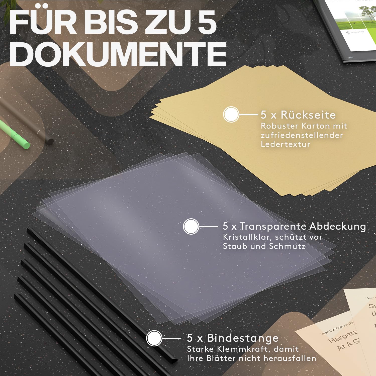 ACROPAQ - 5 x Klemmschienen-Set - Zum Binden von bis zu 30 Blatt, ohne Bindemaschine