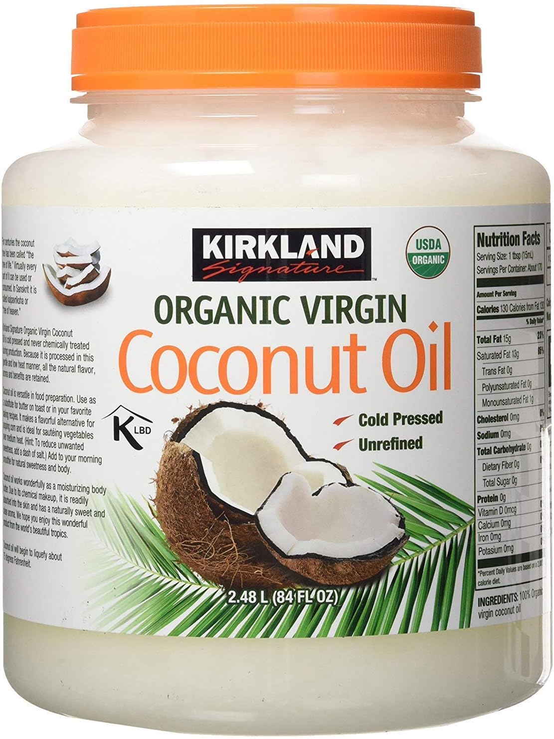 Signature Organic Virgin Coconut Oil, Cold Pressed & Unrefined, 2.48L / 84 fl oz