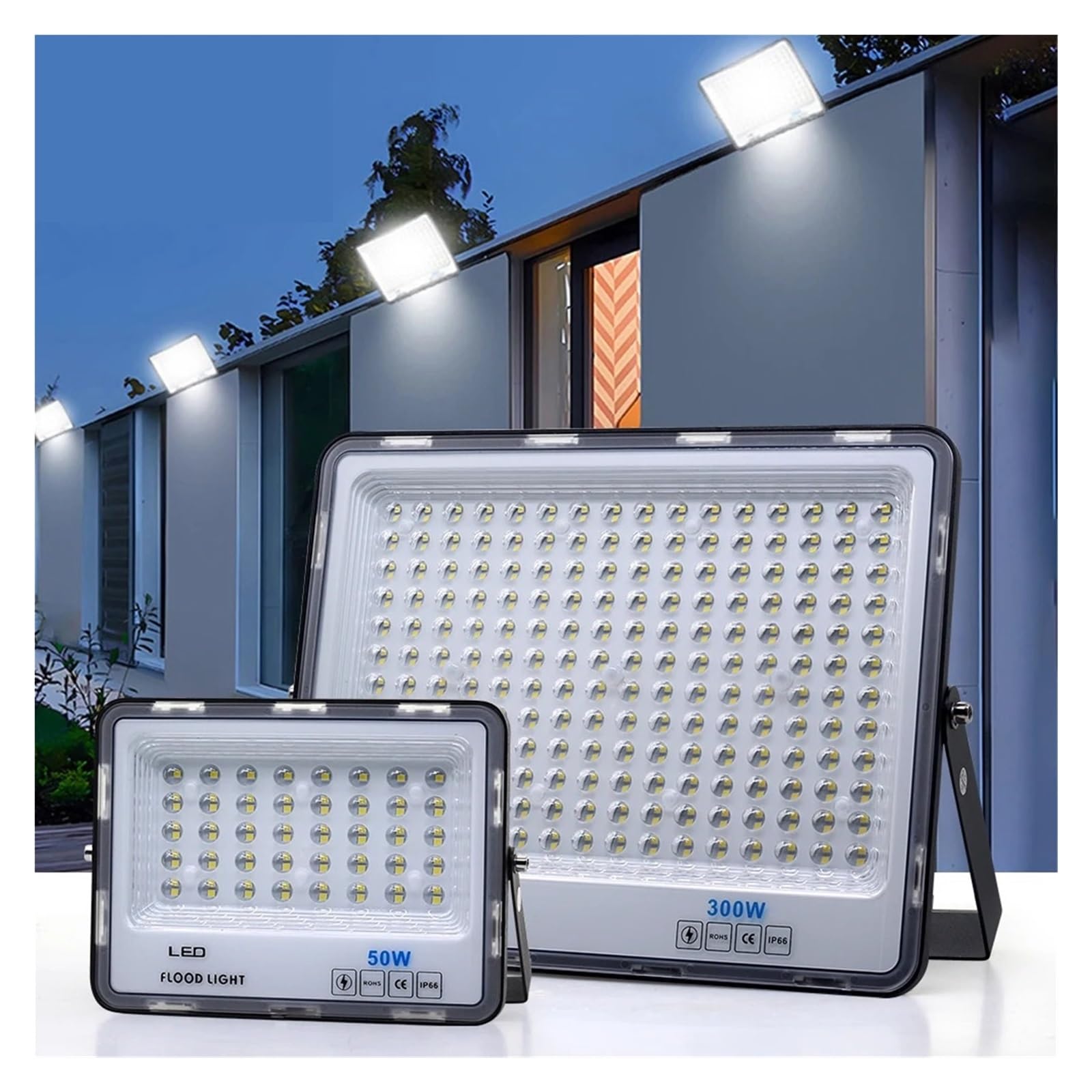 Proyector exterior, Foco reflector LED blanco 6500K 300W 2835 IP66, iluminación exterior, lámpara de pie(White light,50W)