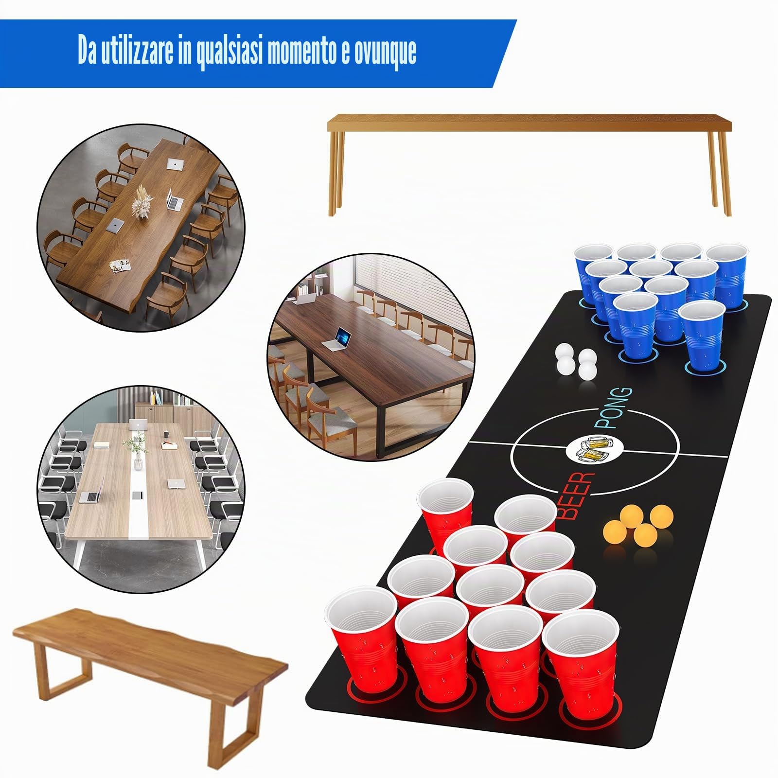 Beer Pong Ping Pong Kit, Birra Pong Tazze, 32 Bicchieri Beer Pong (500ml), 8 Palline da Ping Pong, Tappeto da Gioco, per Adulti Festa,Festival, Matrimoni, Campeggio
