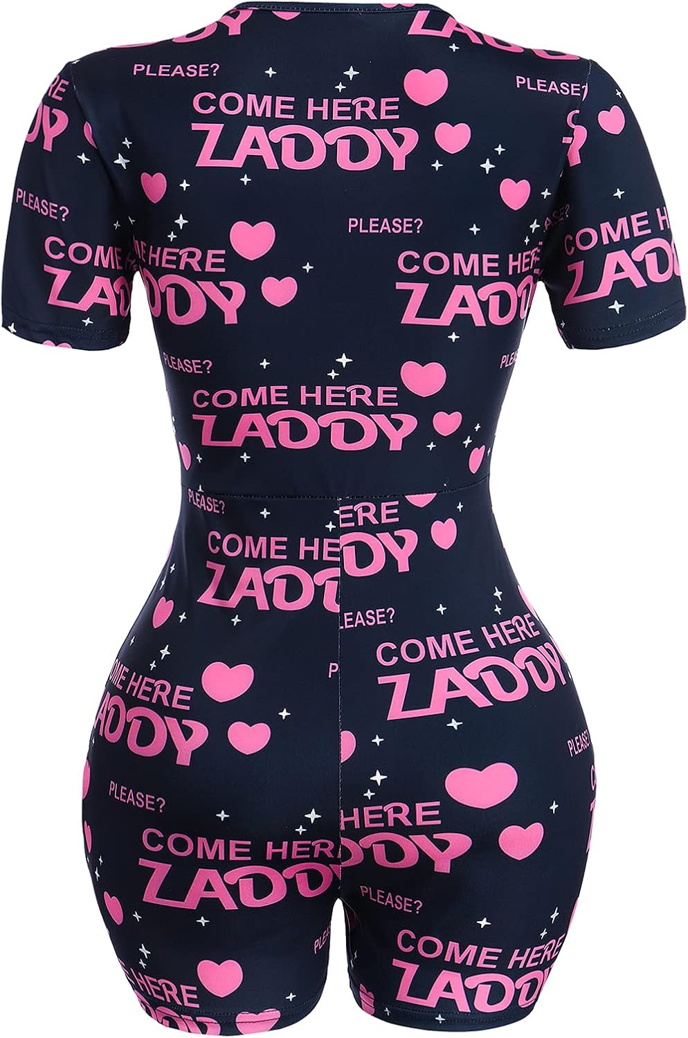 ABAFIP Women's Button V Neck Short Sleeve One Piece Shorts Romper Pajama Bodysuit Cute Print Bodycon Overall Jumpsuit Pjs - Image 4