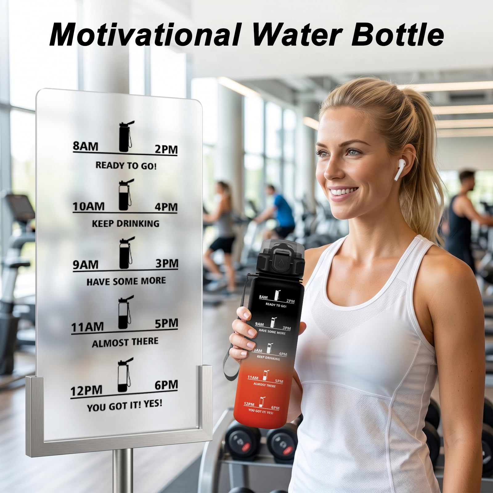Gourde Sport 1L, Gourde avec Paille, sans BPA, Bouteille d'eau de Motivation avec Marqueur de Temps, pour Sport, Randonnée, Plein air, Yoga, Fitness - 4