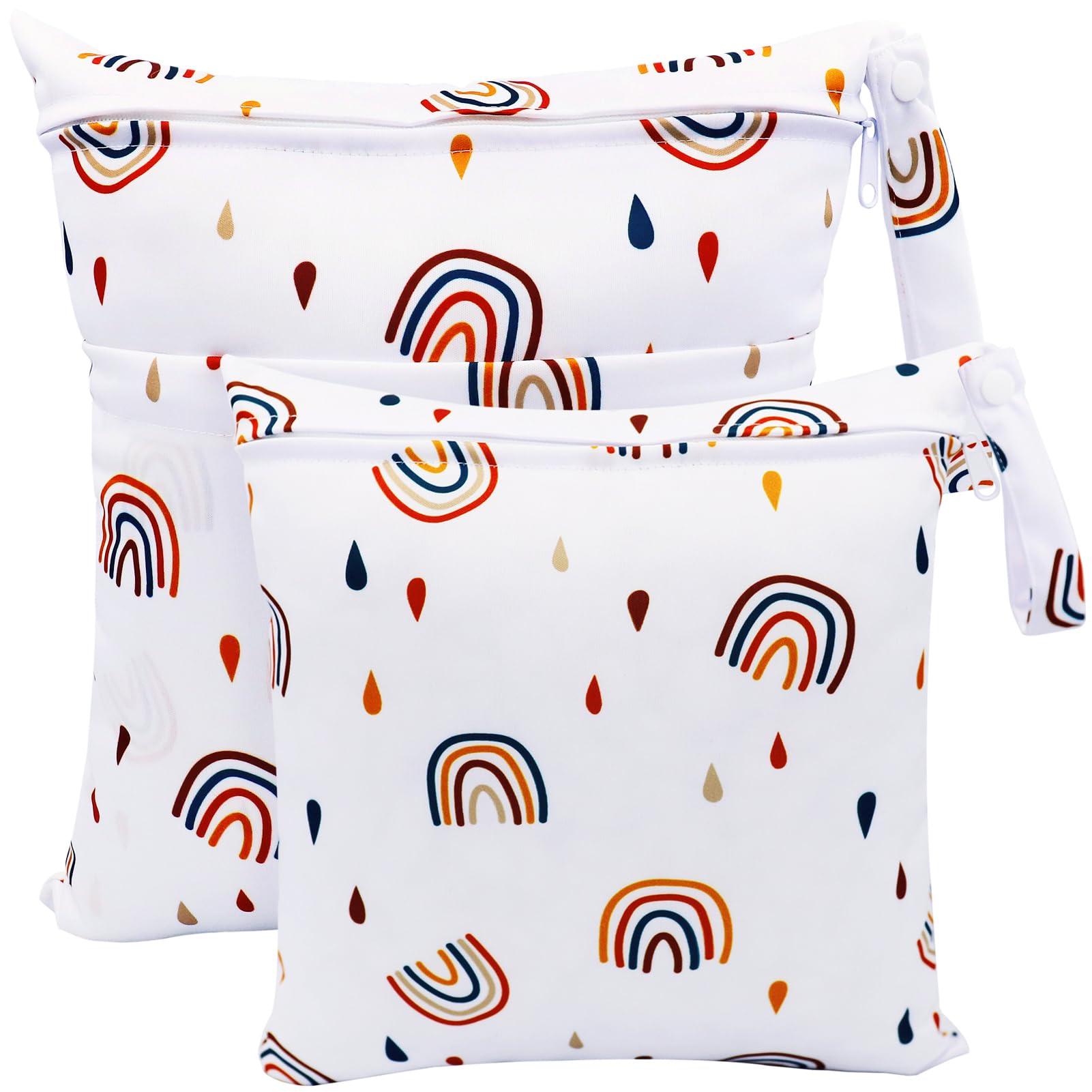 Sac à Couches, Sac Couches Lavables, 2 PCS Wetbag à Fermeture Eclair Etanche Réutilisable Double Fermeture Sachet à Langer pour Bébé Plage Piscine Garderie Eclair (Arcenciel Blanc)
