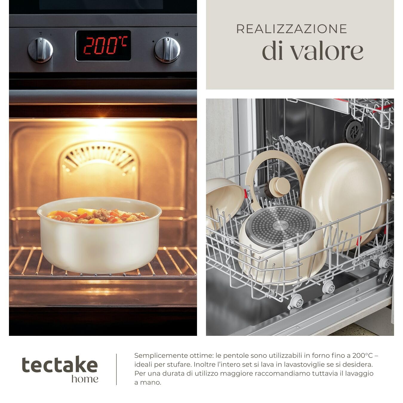 tectake®, Set di pentole 16 pezzi, set pentole induzione anche per piani a gas, elettrici, rivestimento antiaderente in ceramica, manici removibili - 2 Padelle, 2 Pentola, Pot, 4 Coperchi - Bianco