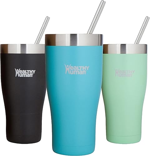 Vaso de viaje de acero inoxidable con aislamiento humano, con pajita y tapa, Glacier