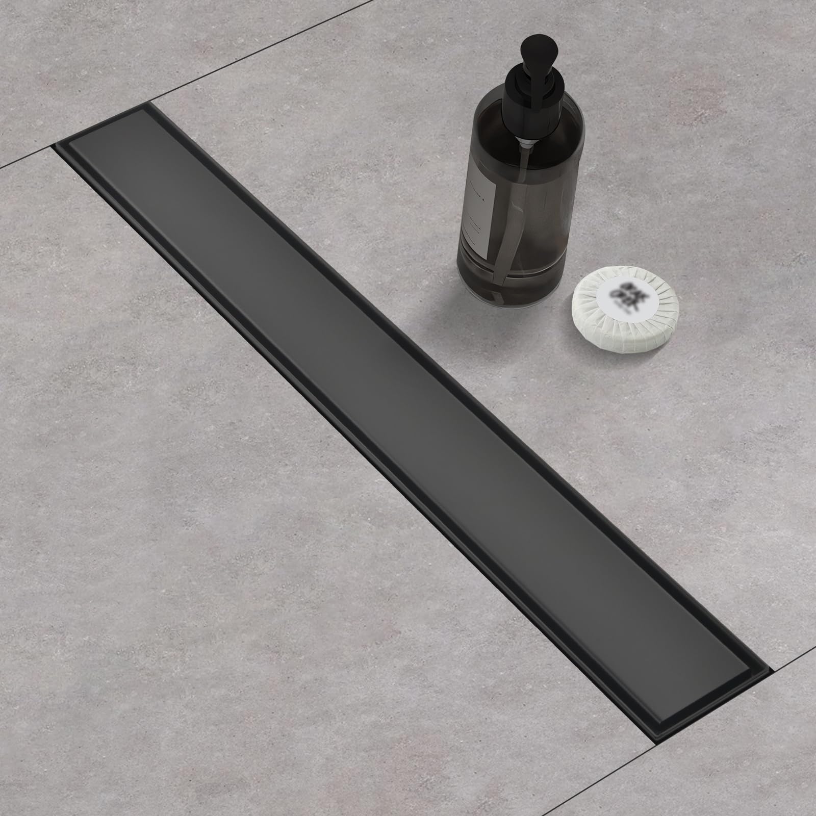 48‑Inch Linear Shower Drain, Matte Black Tile‑Insert Panel