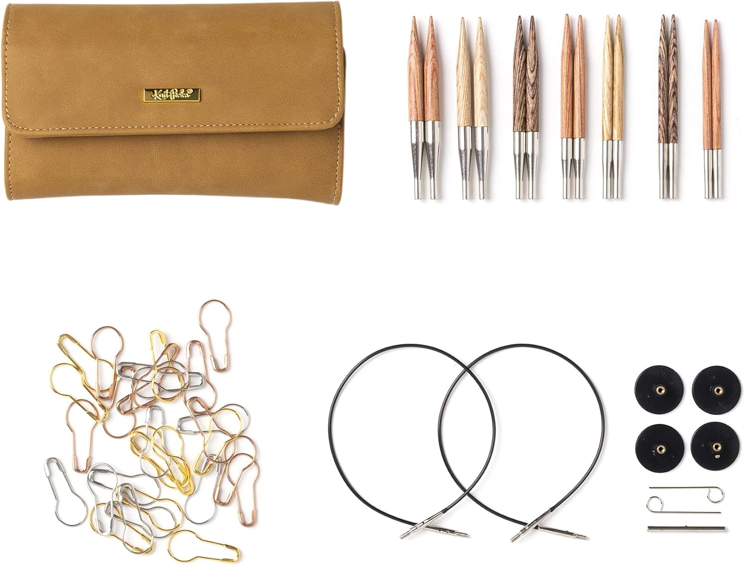 Knit Picks Options Wood Short Interchangeable Knitting Needle Set with Case and Stitch Markers (Claudette Short)