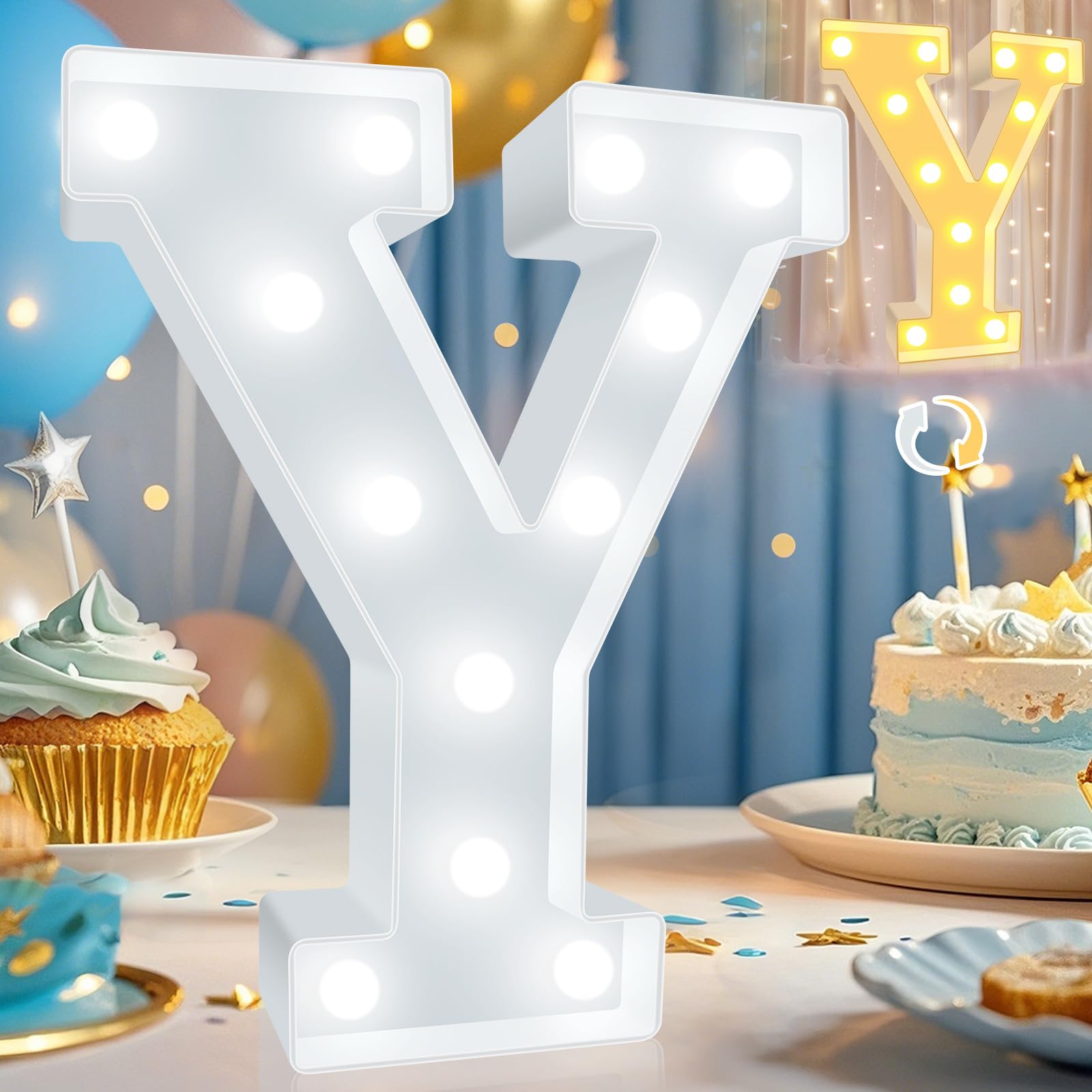 Pooqla LED Marquee Letter Lights, Warm White and Cool White Decorative Lighted Letters, Light Up Alphabet Letters for Boys Girls, Party, Wedding, Bar, Night Light, Birthday Decoration, Letter Y