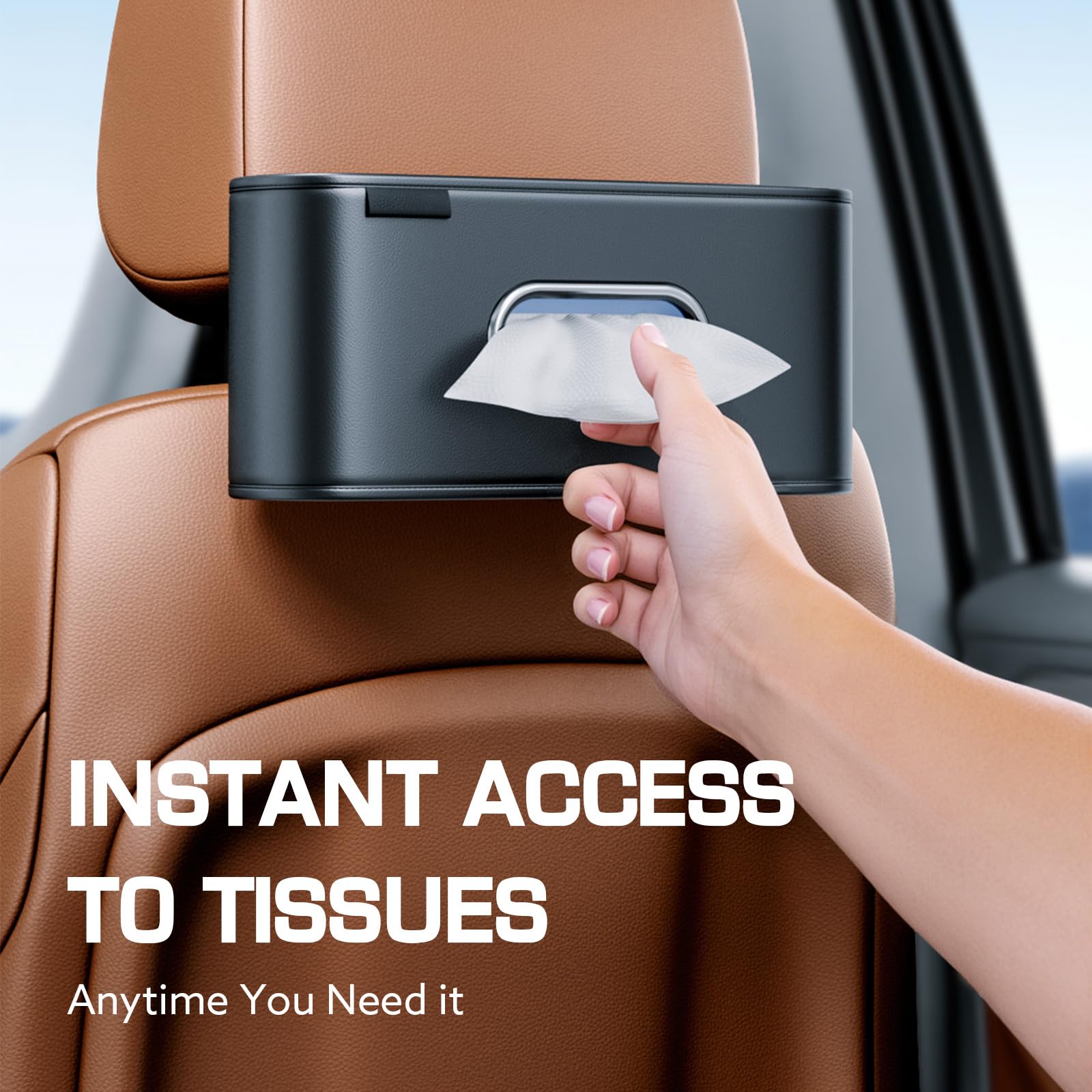 ULPOCMU Premium PU Leather Car Tissue Holder - Fits Standard Rectangular Tissue Boxes