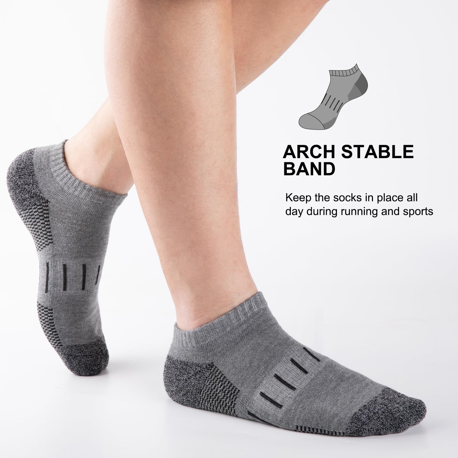 Heatuff Calcetines deportivos de tobillo para hombre, absorben la humedad, calcetines deportivos para correr de corte bajo (8 pares)