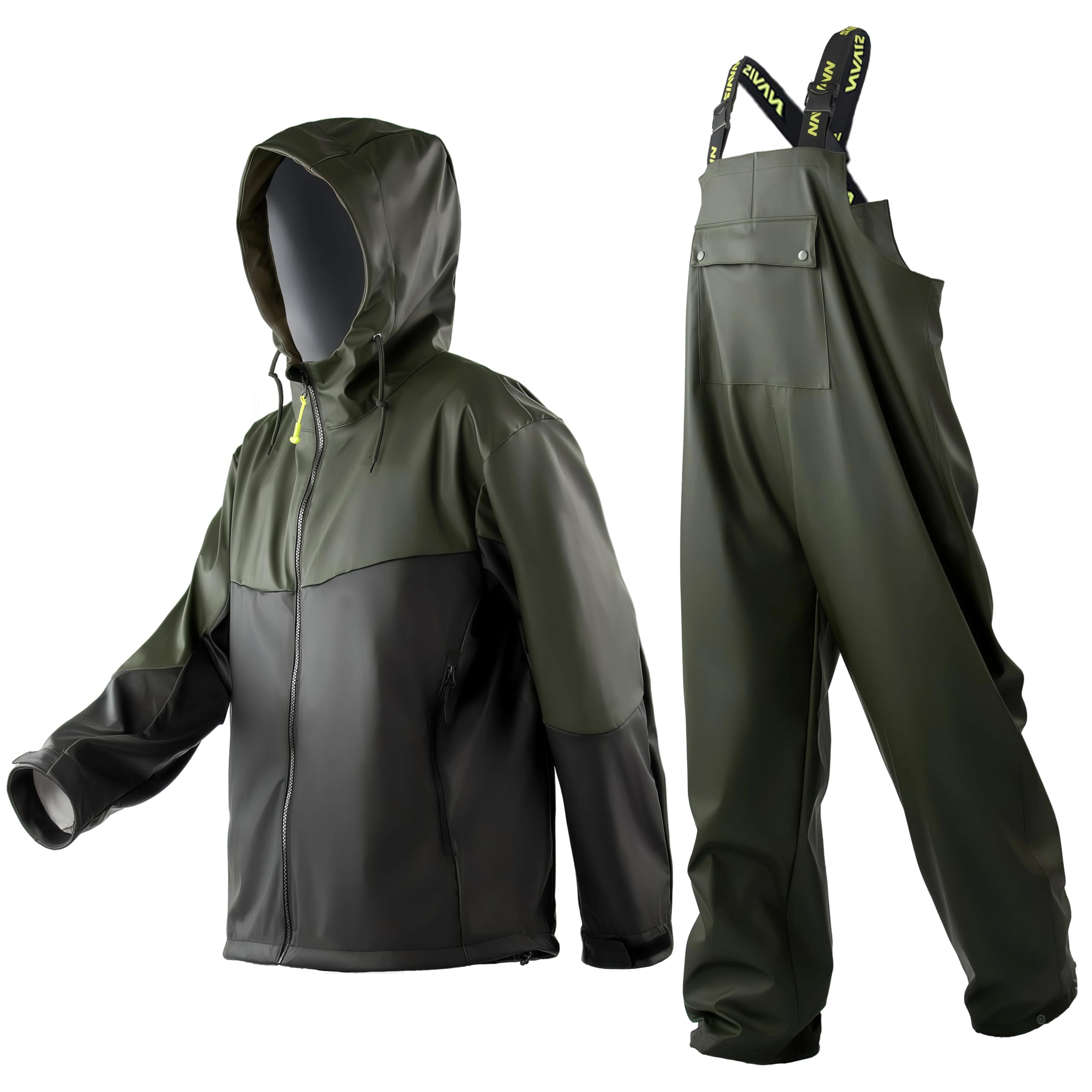 Navis Marine Angelanzug Herren Regenanzug Ultraleicht 800g aus ECO PU | Wasserdichte Jacke & Latzhose aus ECO PU, ideal zum Angeln, auf der Baustelle & für Outdoor-Arbeiten