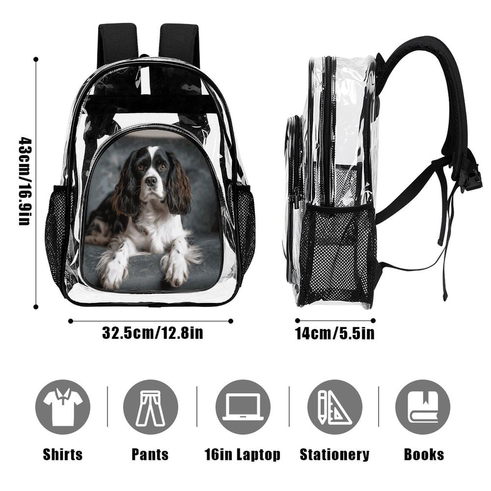 Spaniel On The Sofa Clear Backpack Large,Transparent Backpack PVC Transparent Bookbag for Security, Work, Travel, Stadion
