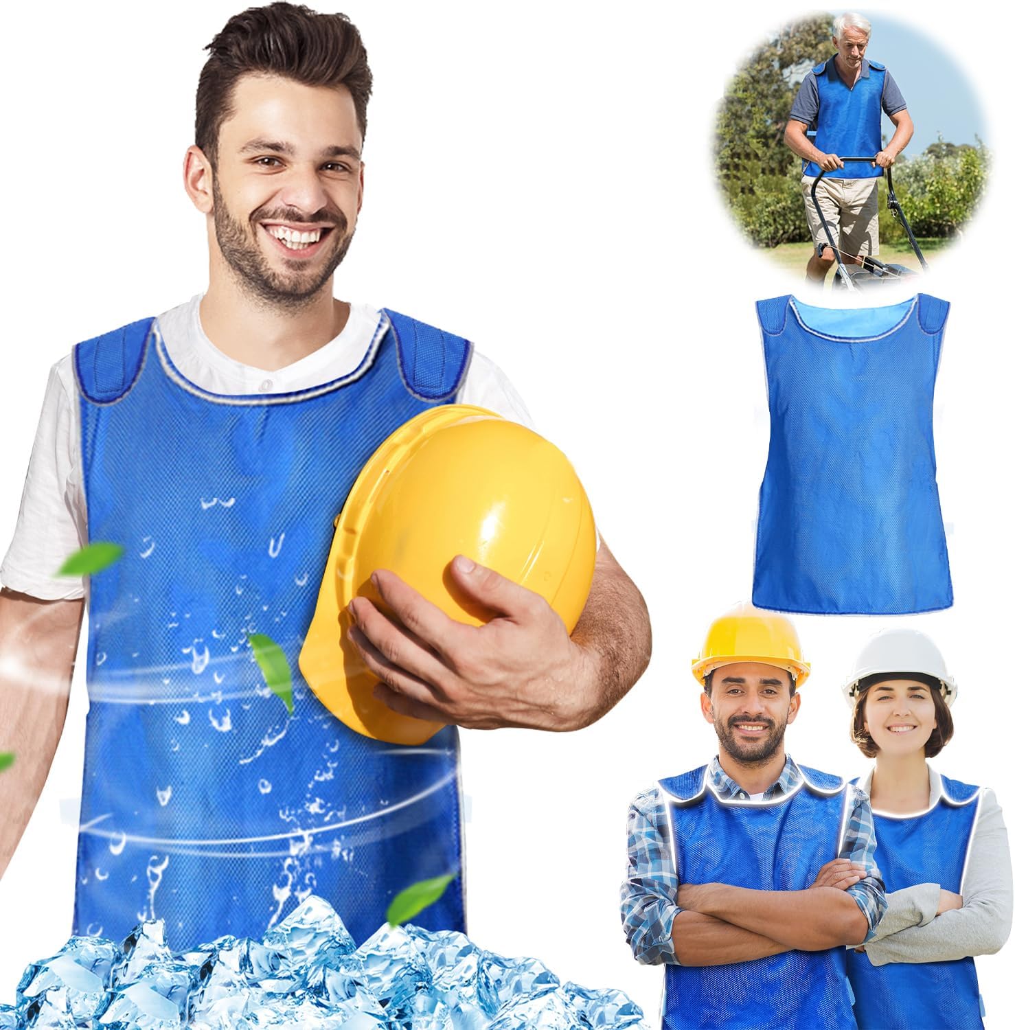 PANGTIKU Cooling Vest for Men Women - Adjustable Evaporative Cool Vest for Hot Weather Heatstroke Prevention Cooler Vest, Blue, Small-XX-Large