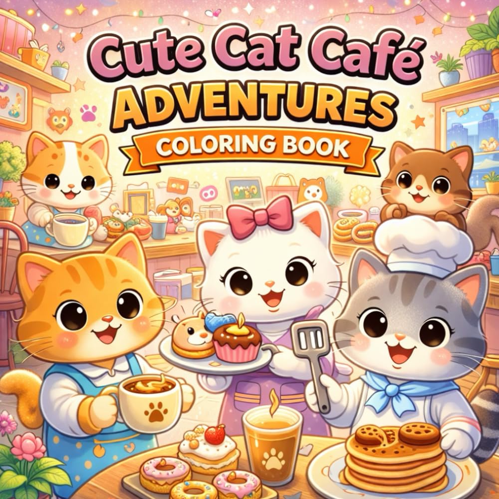 Cute Cat Café Adventures Coloring Book: Bold & Easy Cute Cat Café Coloring Pages Featuring Adorable Barista Cats, Sweet Treats, Cozy Coffee Shop Scenes & Fun Adventures for Kids