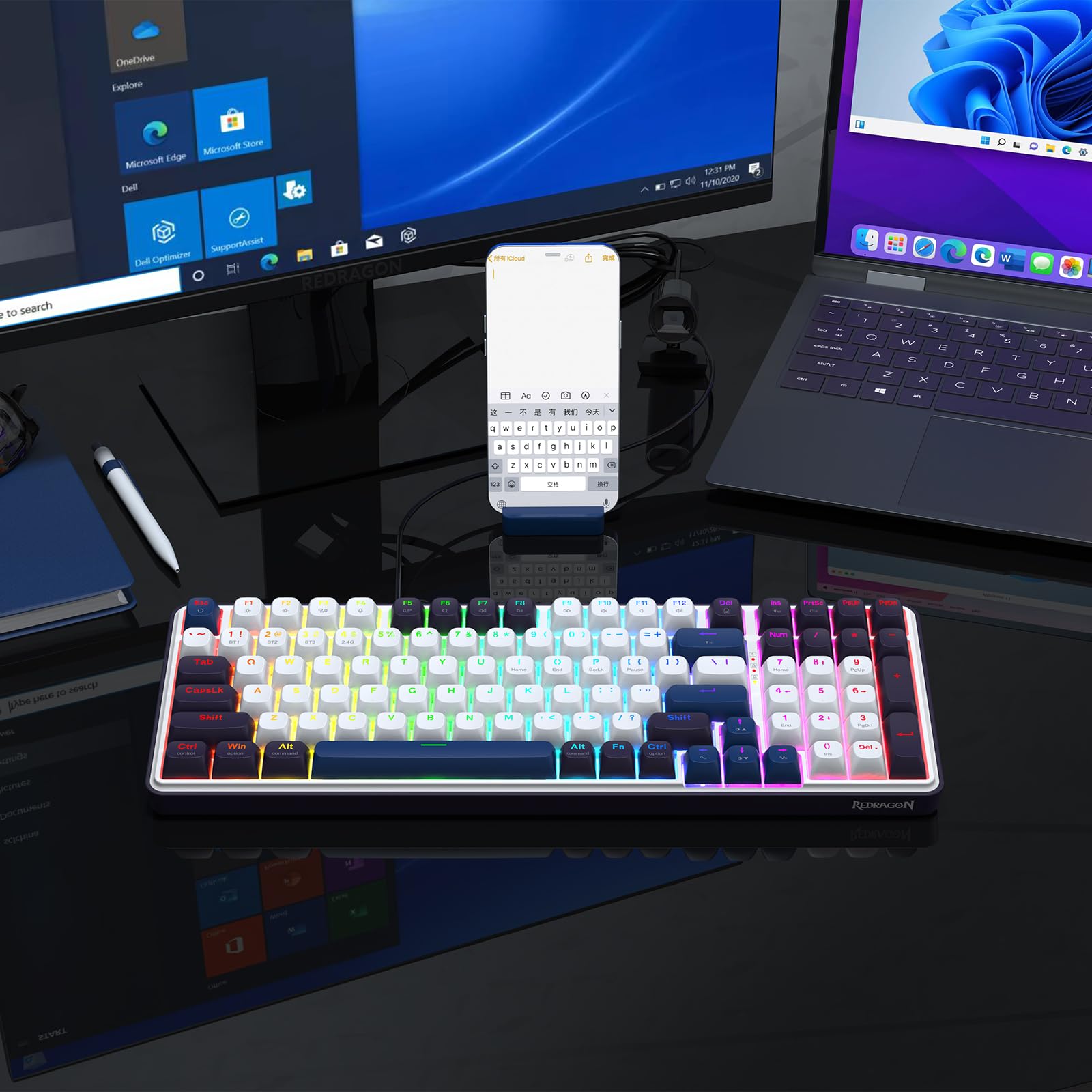 Redragon K744 PRO Tastiera Wireless 99 Tasti 3 Modalità Hot-Swap | tastiera gioco wireless RGB 99 tasti meccanica 3 modalità hot-swap tasti PBT 5 strati insonorizzazione interruttore lineare