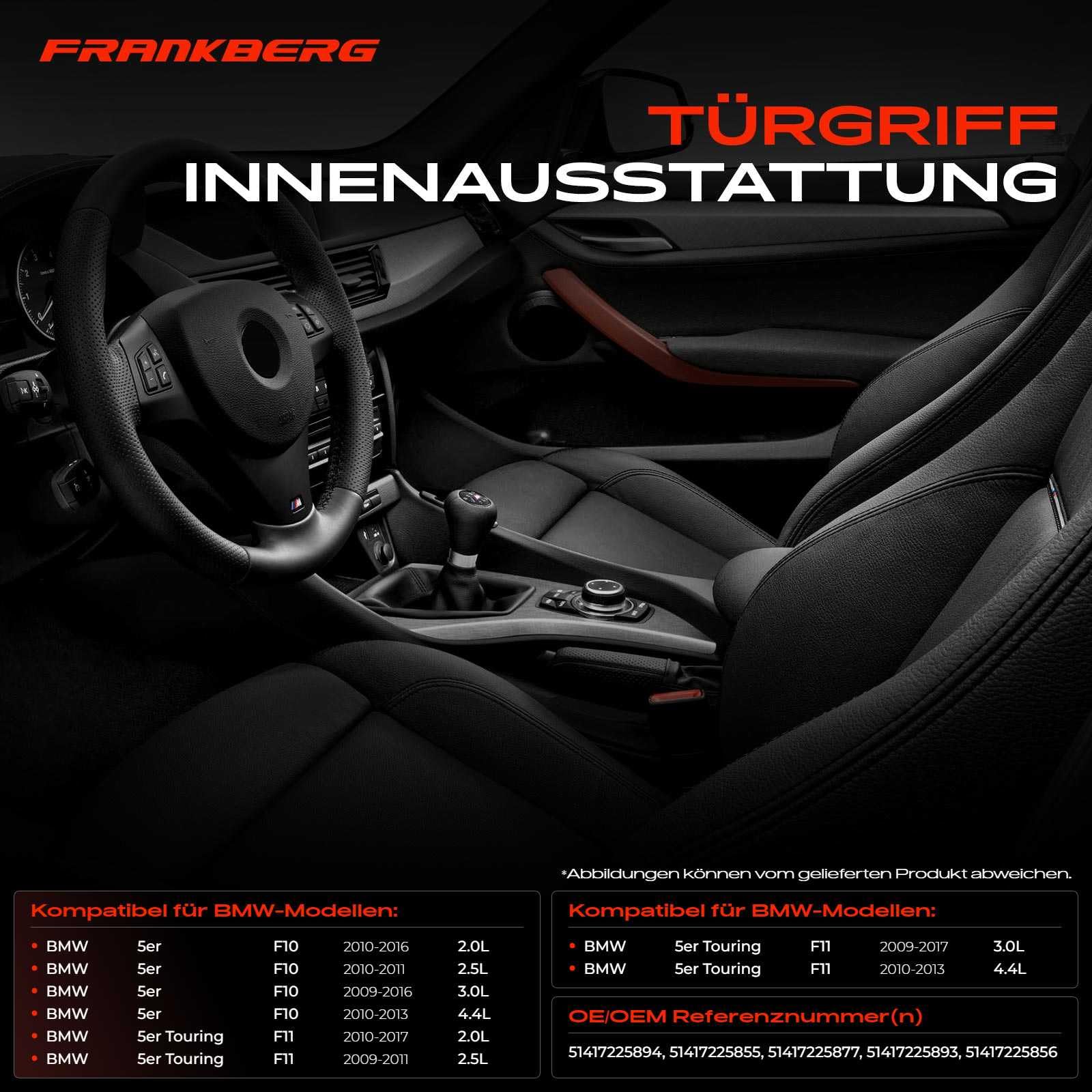 Frankberg 7x Türgriff Innenausstattung Vorne Hinten Grau Kompatibel mit 5er F10 520 523 525 528 530 535 550 5er Touring F11 520 523 525 528 530 535 550 Replace# 51417225856
