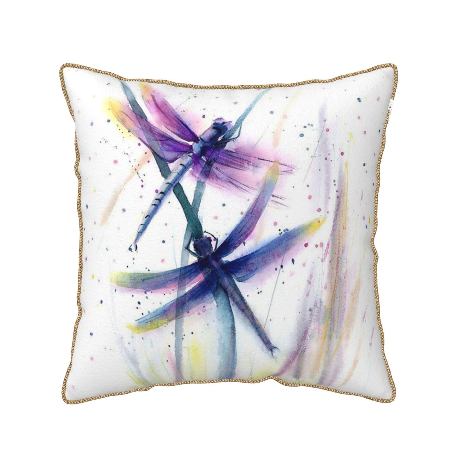 Housse de coussin velours libellule colorée pour rénover un canapé fatigué avec douceur