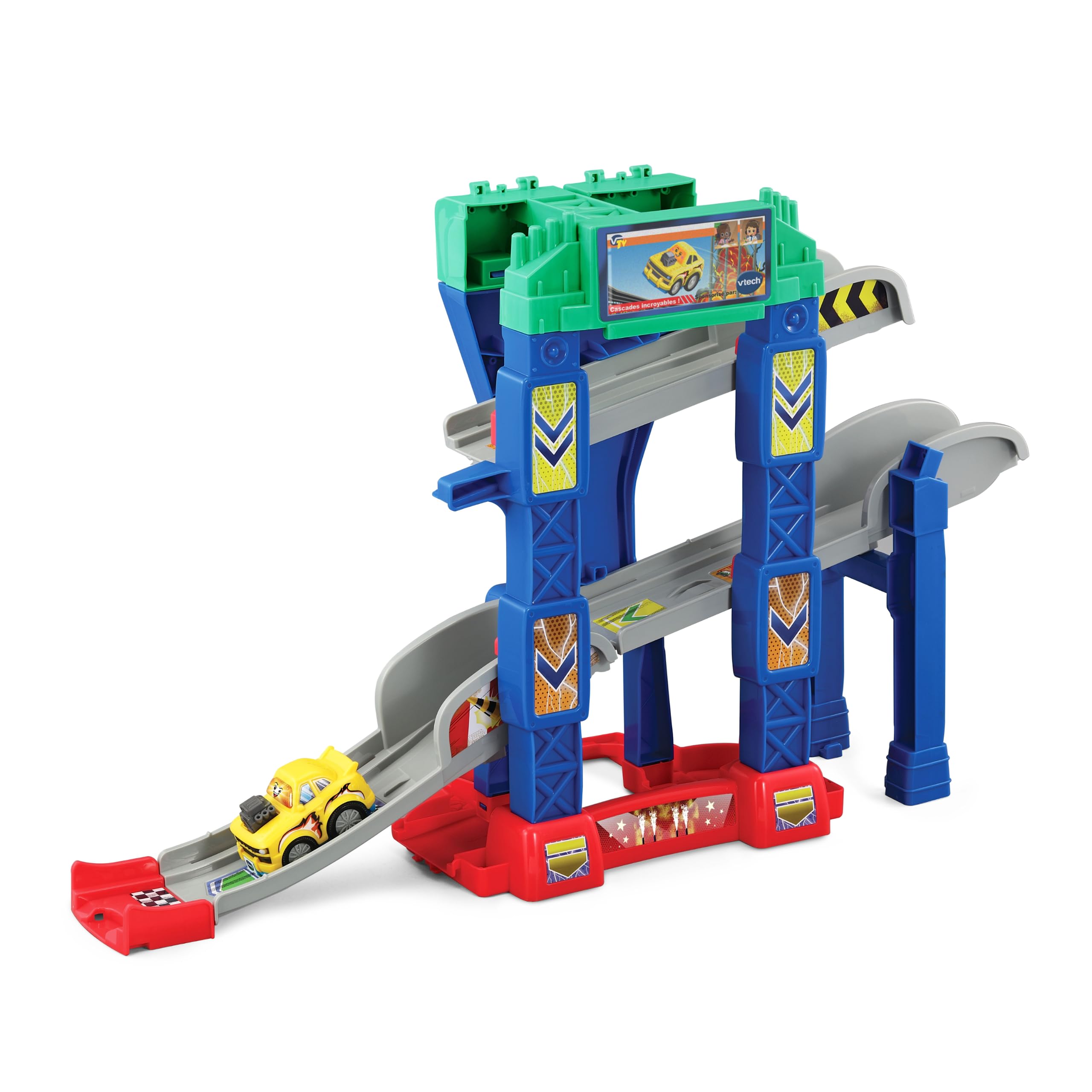 VTech - Tut Tut Bolides Série Pro, Multi Cascades Jump&Go 4 en 1 avec Voiture Jad Super Cascades, Circuit Voitures, 3 Zones Magiques, Cadeau Enfant de 2 Ans à 6 Ans - Contenu en Français