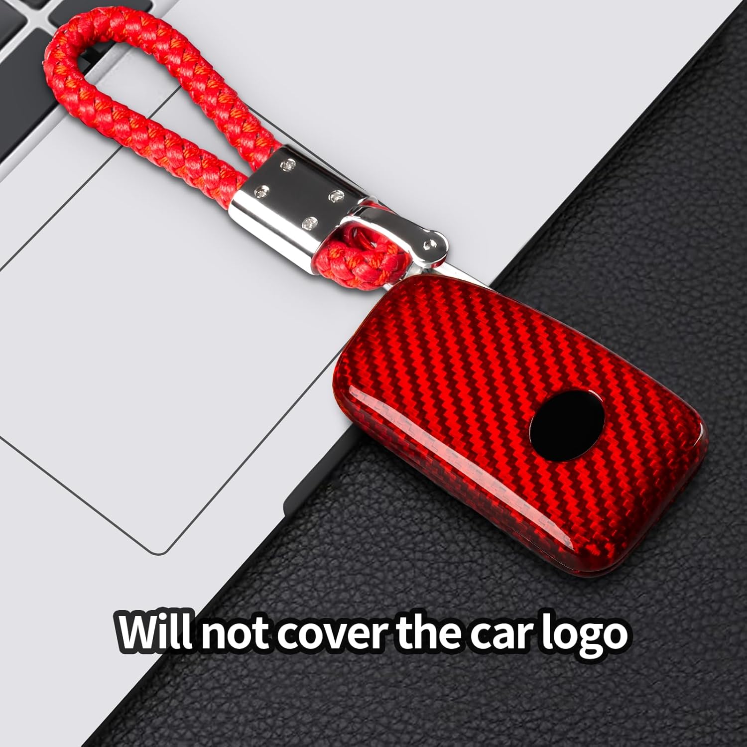 T-carbon Glass Fiber Key Fob Cover fits for Lexus Key Case Fits for Lexus is ES GS RC NX RX LX 200 250 350 4-Button Smart Key Fob with Keychain,Red