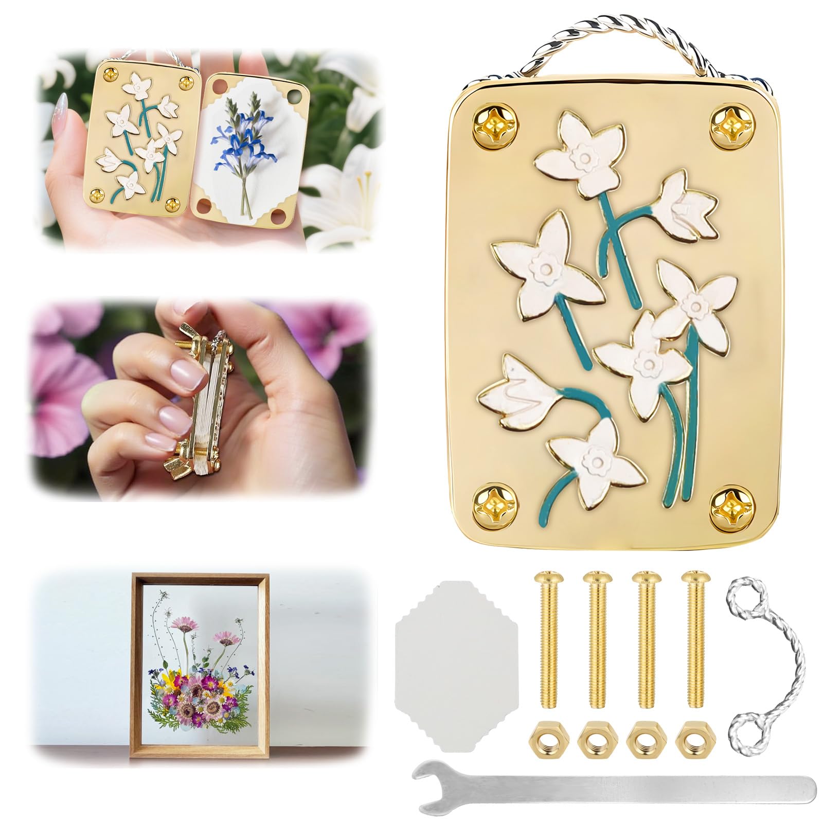 ZHAO GE Micro Flower Press, Miniature Flower Press Kit, with 30 Sheets of Paper and a Key, Micro Flower Press for Arts and Crafts Lovers, DIY Kit (B)