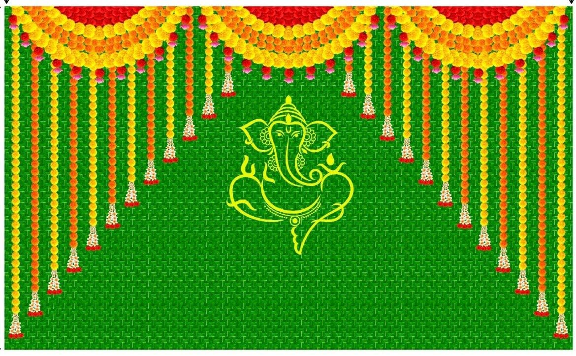 Ganesh Backdrop for Decoration Cloth Pooja vinayakaudu Traditional Backdrop Curtain with Flowers 8X5 Size-image-35
