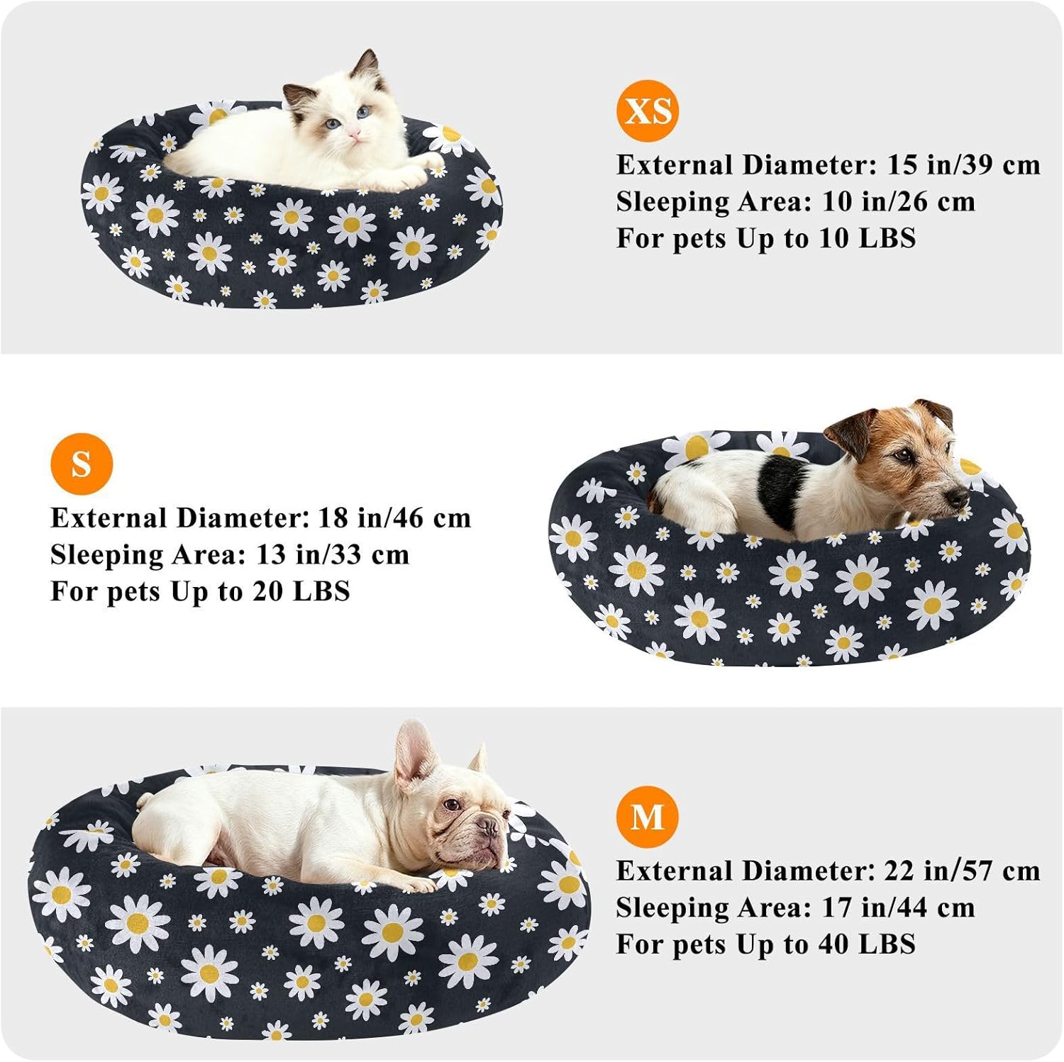 Pet Dog Bed Calming Anti Anxiety Fluffy Dog Pillow Bed for Medium Size Pets Supplies M Daisy Black