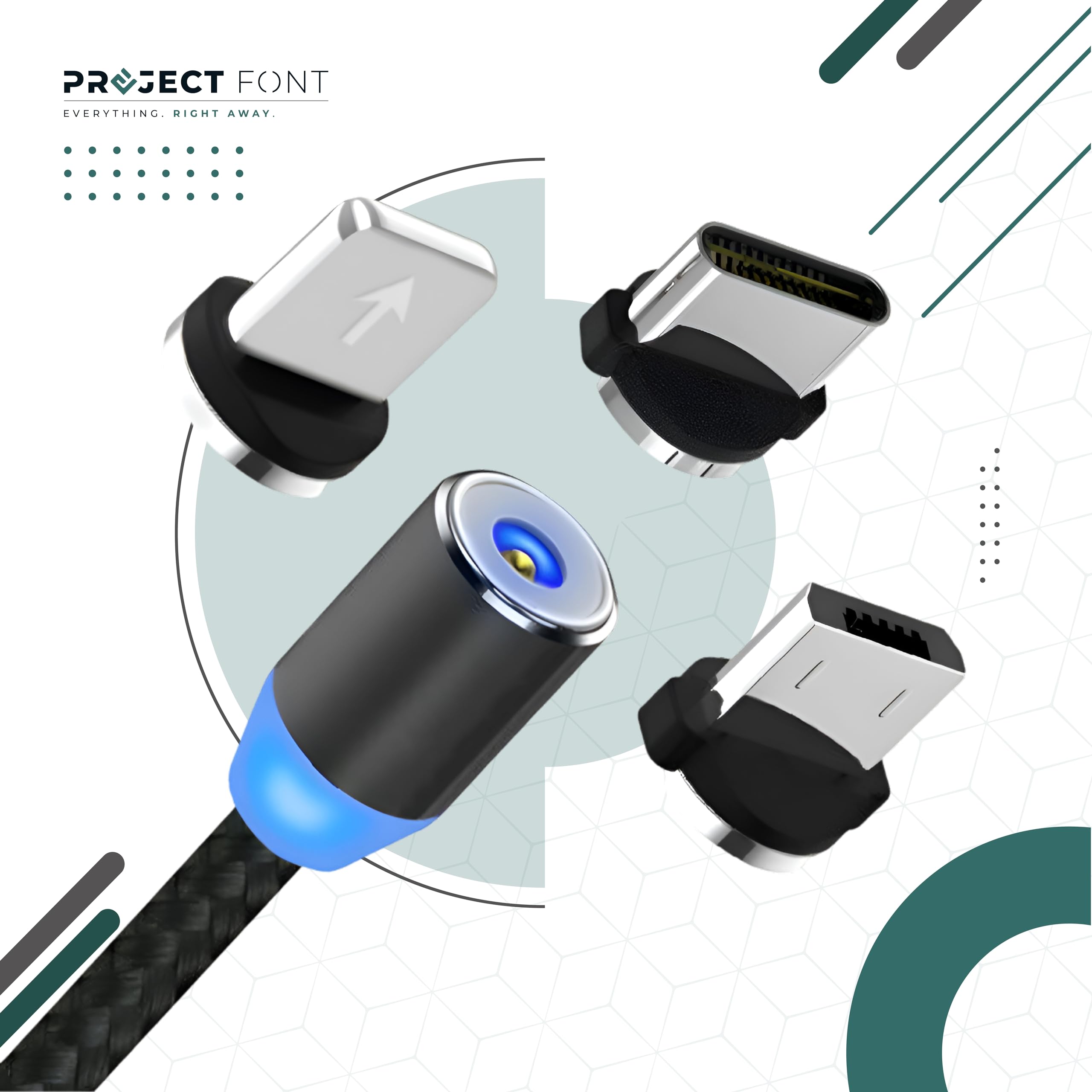 Yctze Cavo Di Ricarica Magnetico 3 In 1 | 1 Metro Con USB, Micro USB E USB C | Cavo Intrecciato A Ricarica Rapida Universale - 2