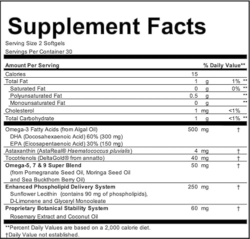 Miniatura 2 de AstaMatrix Algal Omega 3 DHA EPA Astaxantina Fosfolípidos  Alternativa vegana al aceite de krill o aceite de pescado  60 cápsulas blandas veganas