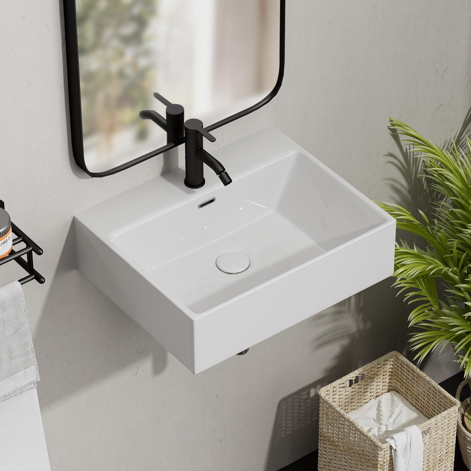 White Vessel Sink For Bathroom Davivy 16" Round With Pop-Up Drain - White Countertop Bathroom Vanity Sink Ceramic Vessel Sink - View #8