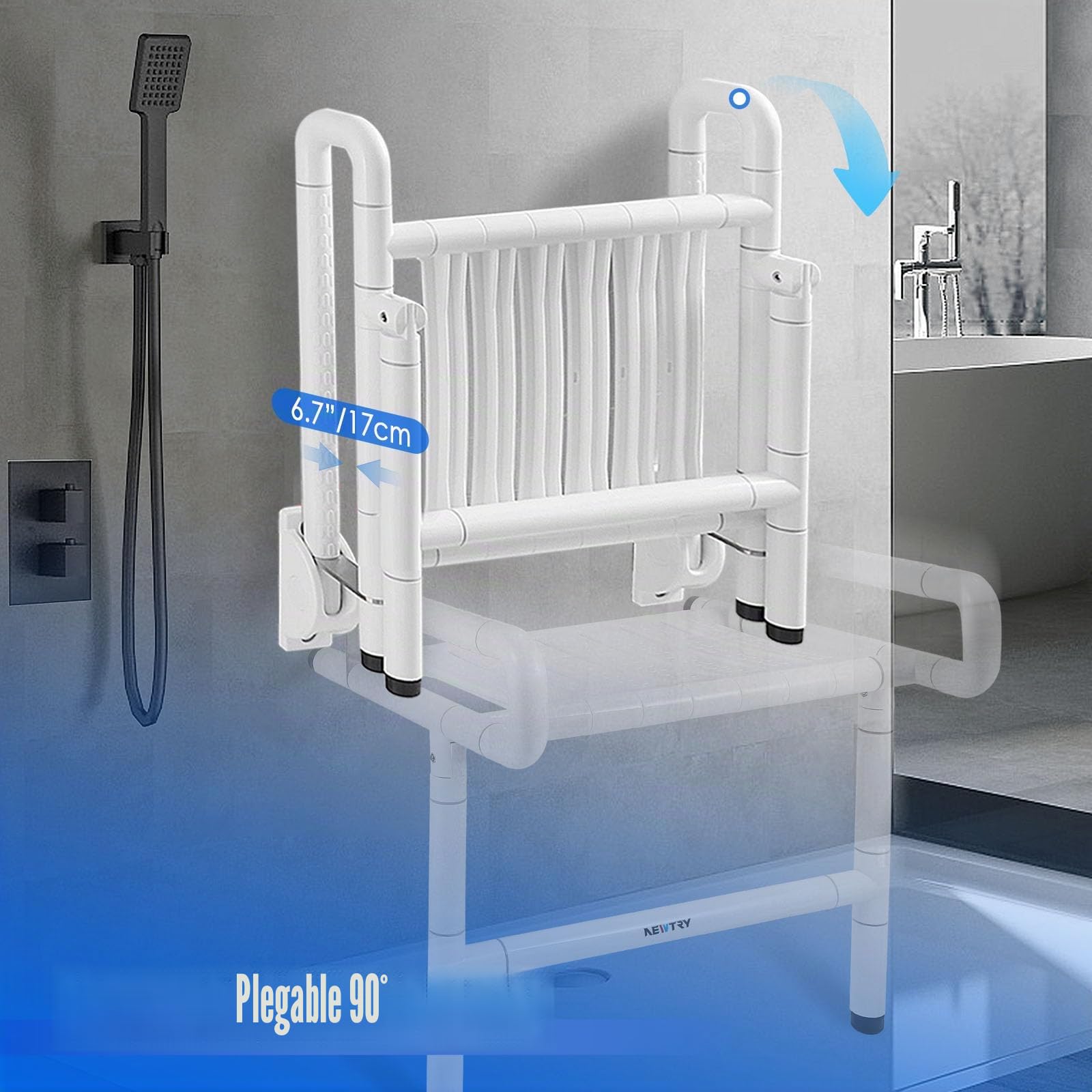 NEWTRY Silla Ducha Personas Mayores con Asas y Patas, 300kg Taburete baño Plegable ensanchada Resistente para Ancianos, Embarazadas, minusvalidos | Silla de baño plegable ampliada para ancianos, embarazadas, discapacitadas, uso seguro para caminar en duch