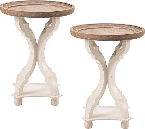 Miniatura 10 de LONYKE Mesa auxiliar rústica de granja, mesa auxiliar con bandeja natural para familia, comedor o sala de estar, acabado hecho a mano, moderno,