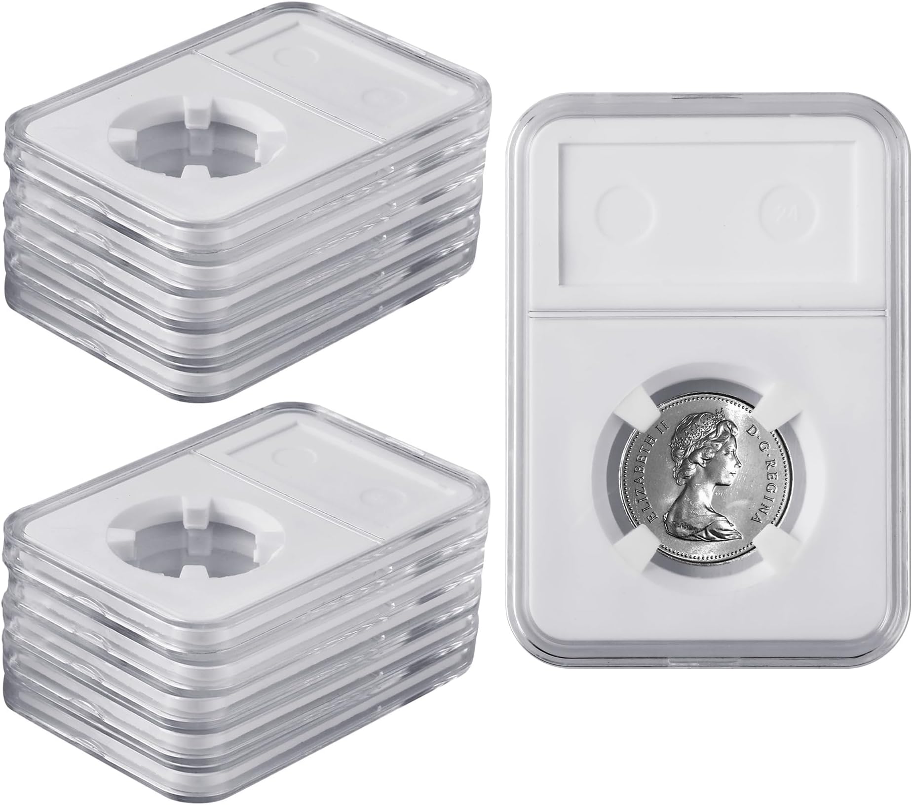 10 Packs 30mm Coin Slab Display Holder, Storage Case for JFK Half Dollar, Clear Acrylic Cases for Coin Organize and Collection, Four-Point Fixation Coin Slab Capsules Protector